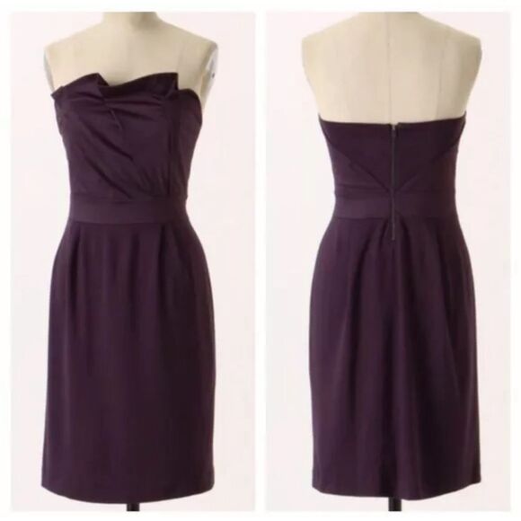 Deletta Anthropologie Purple Strapless fanned bodice cocktail Dress Size M - Picture 1 of 11